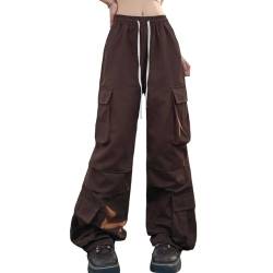 Xinor Cargohose Damen Baggy Y2k Weites Bein Parachute Pants High Waist Teenager Vintage Streetwear Elastische Taille Freizeithose Jogginghose von Xinor