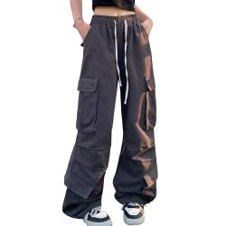 Xinor Cargohose Damen Baggy Y2k Weites Bein Parachute Pants High Waist Teenager Vintage Streetwear Elastische Taille Freizeithose Jogginghose von Xinor