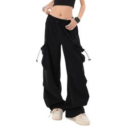 Xinor Cargohose Damen Y2k High Waist Baggy Parachute Pants mit Taschen Teenager Mädchen Wide Leg Hose Streetwear Freizeithose von Xinor