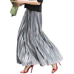 Xinqiao Damen Metallic Glänzend Elastische Hohe Taille Plissee Lange Maxi Party Rock, silber, 40 von Xinqiao