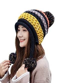 Xinqiao Damen Winter Peruanische Beanie Strickmütze Fleece Gefüttert Ohrenklappen Cap Pompon Hat, Schwarz , Einheitsgröße von Xinqiao