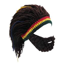 Xinqiao Herren Strick-Bartmütze, Reggae-Haar-Stil, Rasta-Kopfbedeckung, Beanie, lustige Hüte, coffee, Einheitsgröße von Xinqiao