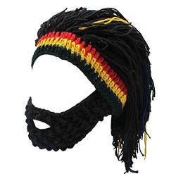 Xinqiao Herren Strick Bartmützen Reggae Haarstil Rasta Kopfbedeckung Beanie Lustige Mützen, Schwarz , Einheitsgröße von Xinqiao