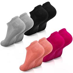 Xinstroe 4 Paare Stoppersocken Damen Baumwolle Yoga Socken Rutschfeste Socken Anti Rutsch Socken Antirutschsocken Damen Socken für Yoga Pilates Tanz Trampolin von Xinstroe