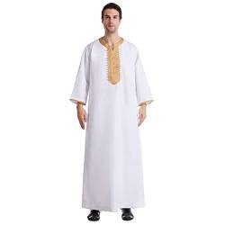Xinvivion Männer Muslimische Robe Islamische Langarm Kaftan Jubba Thobe Arabische Dubai Naher Osten Ethnische Kleidung von Xinvivion