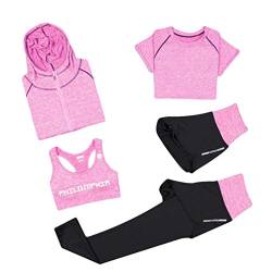 Xinwcang Damen Yoga Kleidung Anzug 5er-Set Gym Fitness Kleidung Set Schnell trocknend Lauf Jogging Trainingsanzug Rosa 2XL von Xinwcang