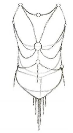 Xinxin Damen Dessous Kette Set Kreuz Verführerische Quaste Body Link Harness Sexy Metall Kette Set (Silver 1) von Xinxin