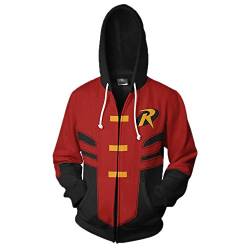 Xinxin Robin Tim Drake 3D Anime Cosplay Cardigan Zip Hoodie Unisex Erwachsene, rot, XL von Xinxin