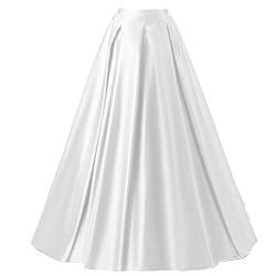 Xiongfeng®Damen A-Linie Satin Maxi Vintage Rock Hohe Taille mit Taschen Weiß,L von Xiongfeng