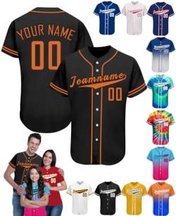 Personalisiert Baseball Trikot mit Namen T-Shirt Personalisierte Herren-Sporthemden Schnelltrocknend Atmungsaktiv Kurzärmelig für Damen Kinder, S-4XL von Xiuyours