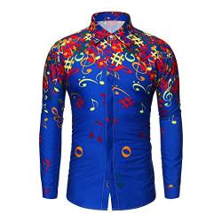 Freizeithemd Herren Regular Fit Floral Business Hemd Langarm Button Down Print Langarm Hemd Party Kustüm (3XL,Blau) von Xmiral