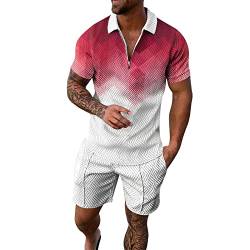 Herren Sportswear Print Kurzarm Zip Shirt Shorts Set Sommer Lässige Streetwear Anzüge Anzugsack Kleidersack (Weiß-D,Weiß-D) von Xmiral