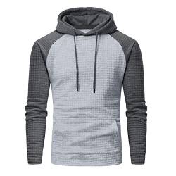 Pullover Herren Herbst und Winter Casual Fashion Slim Casual Patchwork Plaid Kapuzen Langarm Pullover Top Bluse Filzjacke Herren (M,Grey-b) von Xmiral