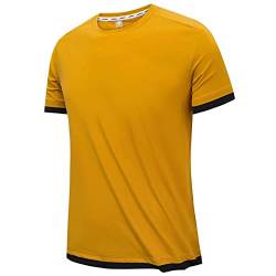 Sommer Ice Silk Fabric T Shirt Atmungsaktives Kurzarm T Shirt Ice Feel Round Neck Solid Sports Running Herren Schnell trocknend Schweißableitend (3XL,B-Gelb) von Xmiral