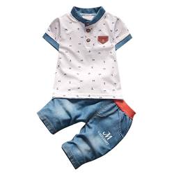 Xmiral Baby Jungen Kurzarm T-shirt Und Denim Shorts Outfits 2 STÜCKE Kleinkind Kinder Polo Shirt Jeans Kleidung Sets(Weiß,6-12 Monate) von Xmiral