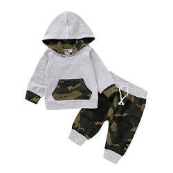 Xmiral Baby Jungen Langarm Brief Hoodie + Hosen Camouflage Outfits (0-3 Monate, f Grau) von Xmiral