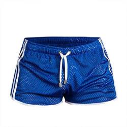 Xmiral Badehose Herren Transparent Mesh Schnelltrocknend Mini Boxershorts Atmungsaktiv Beach Schwimmshorts mit Kordel(Blau,L) von Xmiral