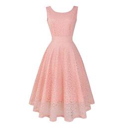 Xmiral Damen Kleid Spitze Vintage Prinzessin Blumenspitze Cocktail Ausschnitt Party A-Line Swing Kn鯿hellangen Kleider(u Rosa,M) von Xmiral