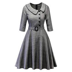 Xmiral Damen Kleid Vintage Princess Plaid Unregelm溥ige A-Linie Kleider mit G黵tel(S,Grau) von Xmiral