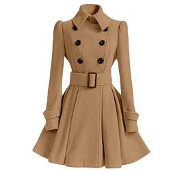 Xmiral Damen Parka Winter Warm Woolen Mantel Trench Jacke mit G黵tel Polyester Mantel Outwear (M,Khaki) von Xmiral