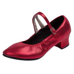 Xmiral Damen Schnalle Latin Tanzschuhe Blockabsatz Mokassins Ballsaal Tanzschuhe(41,Rot) von Xmiral