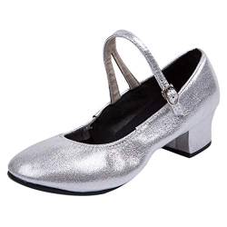 Xmiral Damen Schnalle Latin Tanzschuhe Blockabsatz Mokassins Ballsaal Tanzschuhe(41,Silber) von Xmiral