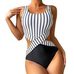 Xmiral Damen Sexy Aush鰄len Bikini Streifen Strap U-Ausschnitt Bademode Baden Einteiliger Badeanzug (Wei? M) von Xmiral