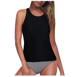 Xmiral Damen Tankini Badeanzüge zweiteilig Bauchkontrolle Badeanzug hochgeschlossenes Schwimm-Tanktop mit Shorts, Neckholder-Badebekleidung (Schwarz, S) von Xmiral