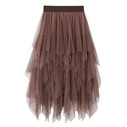 Xmiral Damen Tüll Tutu Rock Mittlere Länge Elastische Taille Unregelmäßig Petticoat Mädchen Chiffon Sommer Unterrock(a Kaffee,One Size) von Xmiral