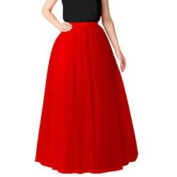 Xmiral Damen Tutu Rock Kn鯿hel-L鋘ge T黮lr鯿ke Einfarbig Unterrock 1950er Hohe Taille Petticoat(Rot,One Size) von Xmiral