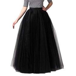 Xmiral Damen Tutu Rock Knöchel-Länge Tüllröcke Einfarbig Unterrock 1950er Hohe Taille Petticoat(Schwarz,One Size) von Xmiral