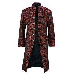 Xmiral Frack Mäntel Herren Retro Steampunk Jacke Stehkragen Knopf Lange Trenchcoat Winter Outwear Mantel Dünn Einreihig Wintermäntel(c Rot,3XL) von Xmiral