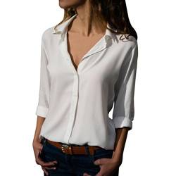 Xmiral Frauen Damen Chiffon Langarm Umlegekragen Shirt Casual Lose Tops Bluse (M,Weiß) von Xmiral