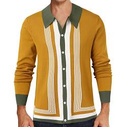 Xmiral Gestreifter Herren-Cardigan mit Knöpfen aus elastischem Strick mit Langen Ärmeln Business Hemd (3XL,2-Gelb) von Xmiral