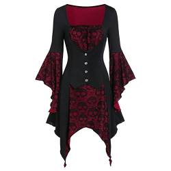 Xmiral Gothic Kleidung Damen Spitze Bluse Tunika Gothic Hexe Cosplay Kostüm Oberteil (02 Rot, L) von Xmiral