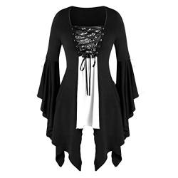 Xmiral Gothic Kleidung Damen Spitze Bluse Tunika Gothic Hexe Cosplay Kostüm Oberteil Übergroßes Gothic Mittelalter Halloween Punk Karneval Kostüm(Silber,5XL) von Xmiral