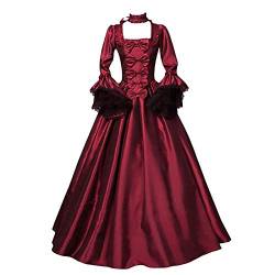 Xmiral Gotisches Kleid Prinzessinenkleid Damen Langarm Kapuzen-Kleid Retro Partykleid Schnür-Gerichtskleid(Rot,M) von Xmiral