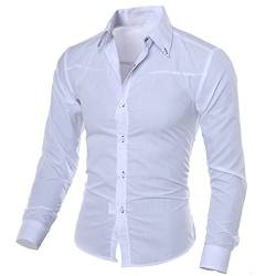 Xmiral Herren Hemden Tops Plaid Printed Bluse Lässige Langarm Slim Shirt Gentleman Arbeitskleidung(XL,Weiß) von Xmiral
