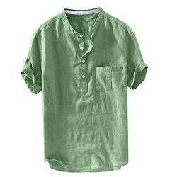 Xmiral Herren Leinenhemd leinen Shirt Kurzarm Hemden mit Stehkragen Kurze Knopfleiste (M, Grün mit Brusttasche) von Xmiral