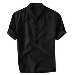 Xmiral Herren Leinenhemd leinen Shirt Kurzarm Hemden mit Stehkragen Kurze Knopfleiste Slim fit für Männer(Schwarz,3XL) von Xmiral