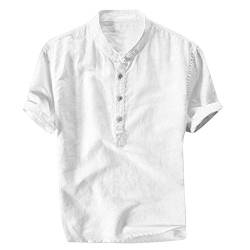 Xmiral Herren Leinenhemd leinen Shirt Kurzarm Hemden mit Stehkragen Kurze Knopfleiste Slim fit für Männer(Weiß,3XL) von Xmiral