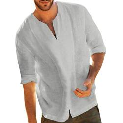 Xmiral Herren Shirt 3/4 膔mel V-Ausschnitt Einfarbig Hemd Sommer Atmungsaktiv T-Shirt Lose Plus Gr鲞e Gentleman Sweatshirts(Grau,XXL) von Xmiral
