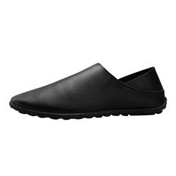 Xmiral Herren Slipper Flachen Mund Weiches Leder Einfarbige Einfache Schuhe Business-Schuhe(43,Schwarz) von Xmiral