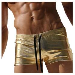 Xmiral Herren Sommer Mini Badeshorts Fitness Pers鰊lichkeit Bad Shorts f黵 Strand Schwimmen Taschen Boxer Bad Shorts(2- Gold,M) von Xmiral