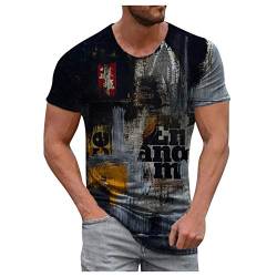 Xmiral Herren T-Shirt Trendy Kurzarm Tops Ethnischer Stil Sommer O-Ausschnitt Bunte T-Shirt Bluse(e-Schwarz,M) von Xmiral
