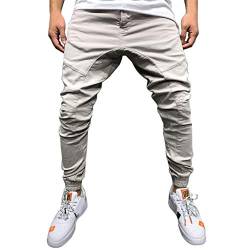 Xmiral Herrenhosen Neue Persönliche Reißverschluss-Tasche Elastisch Kleiner-Fuß Sports Einfarbig Hose(L,B Weiß) von Xmiral