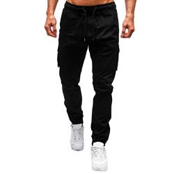 Xmiral Hose Einfarbige L鋝sige Cargohose f黵 Herren mit Mehreren Taschen Sport Hosen Training Shorts Fitness Freizeit(Schwarz,L) von Xmiral