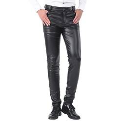 Xmiral Hosen Herren Einfarbig Kunstleder Hose Elastische Taille (Schwarz 2,XL) von Xmiral