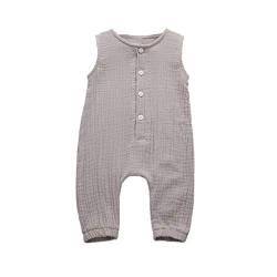 Xmiral Infant Baby Jungen Mädchen Weste Strampler Unisex Einfarbig Ärmellose Knöpfe Overall Plissee Baumwollmischung Bodys Playsuit(a Grau,6-12 Monate) von Xmiral