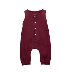 Xmiral Infant Baby Jungen Mädchen Weste Strampler Unisex Einfarbig Ärmellose Knöpfe Overall Plissee Baumwollmischung Bodys Playsuit(a Wein,3-6 Monate) von Xmiral